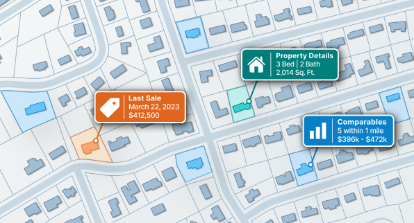 Parcel map with highlighted parcels